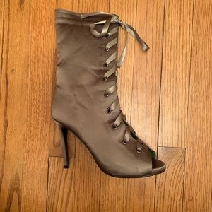 Peep Toe Bootie - Satin Olive Green